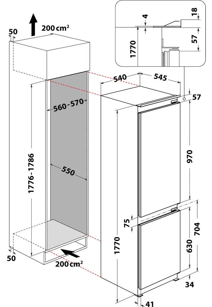 schema combinato da incasso Ariston Hotpoint altezza 177