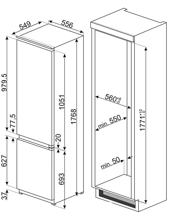 combinato da incasso smeg 176 cm