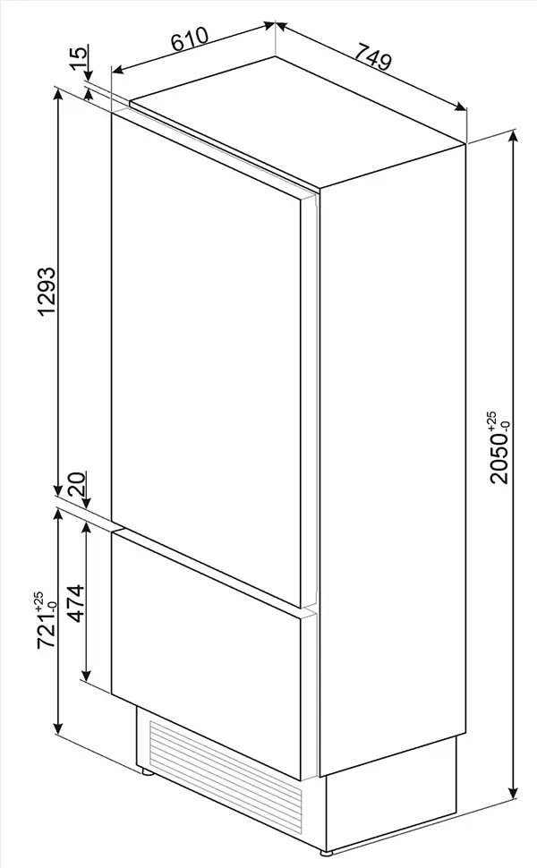 combinato da incasso smeg 205 cm