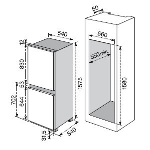 Schema combinato da incasso Rex Electrolux da 157,5 cm.