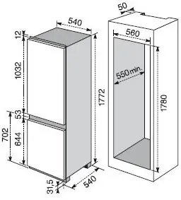 Schema combinato da incasso Rex Electrolux da 177,2 cm