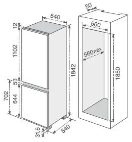 schema combinato da incasso Rex Electrolux da 184,2 cm