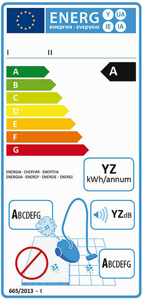 Energy label aspiraolvere per pavimenti duri