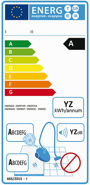 Energy label aspiraolvere per tappeti