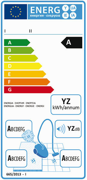 Energy label aspiraolvere per uso generale.