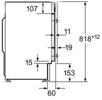 Schema misure lavatrici da incasso vista laterale bosch