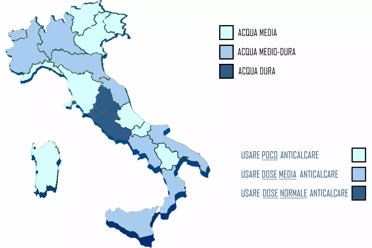 mappa durezza acqua uso anticalcare lavatrice