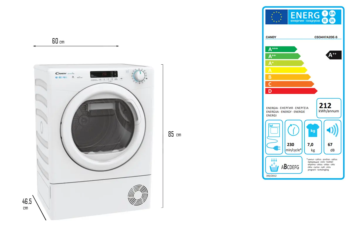 misura asciugatrice slim candy cso h7a2de s