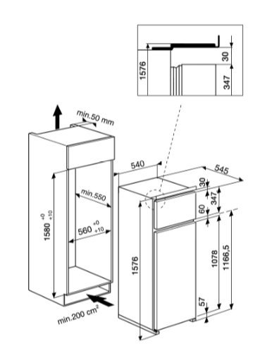 misure frigo incasso alto 1576 mm