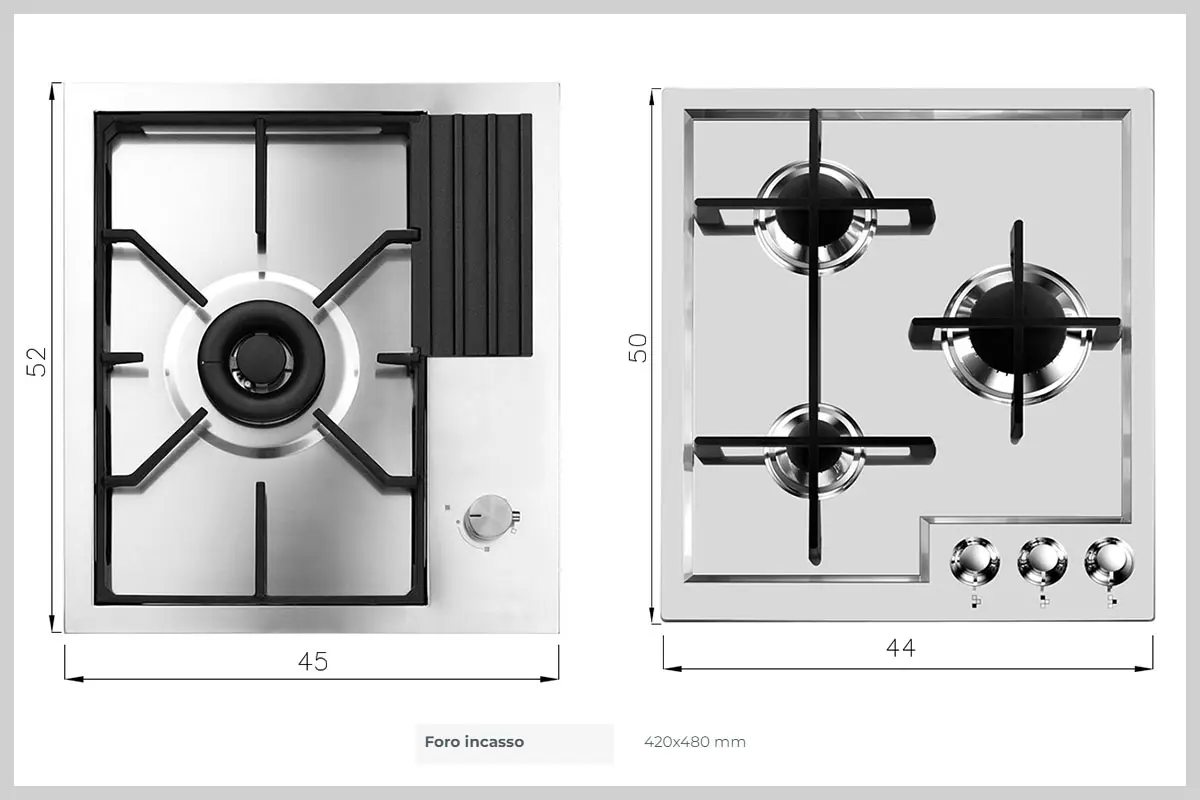 misure incasso piano cottura 45 cm