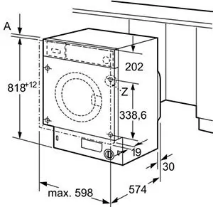 Schema misure lavatrici da incasso bosch