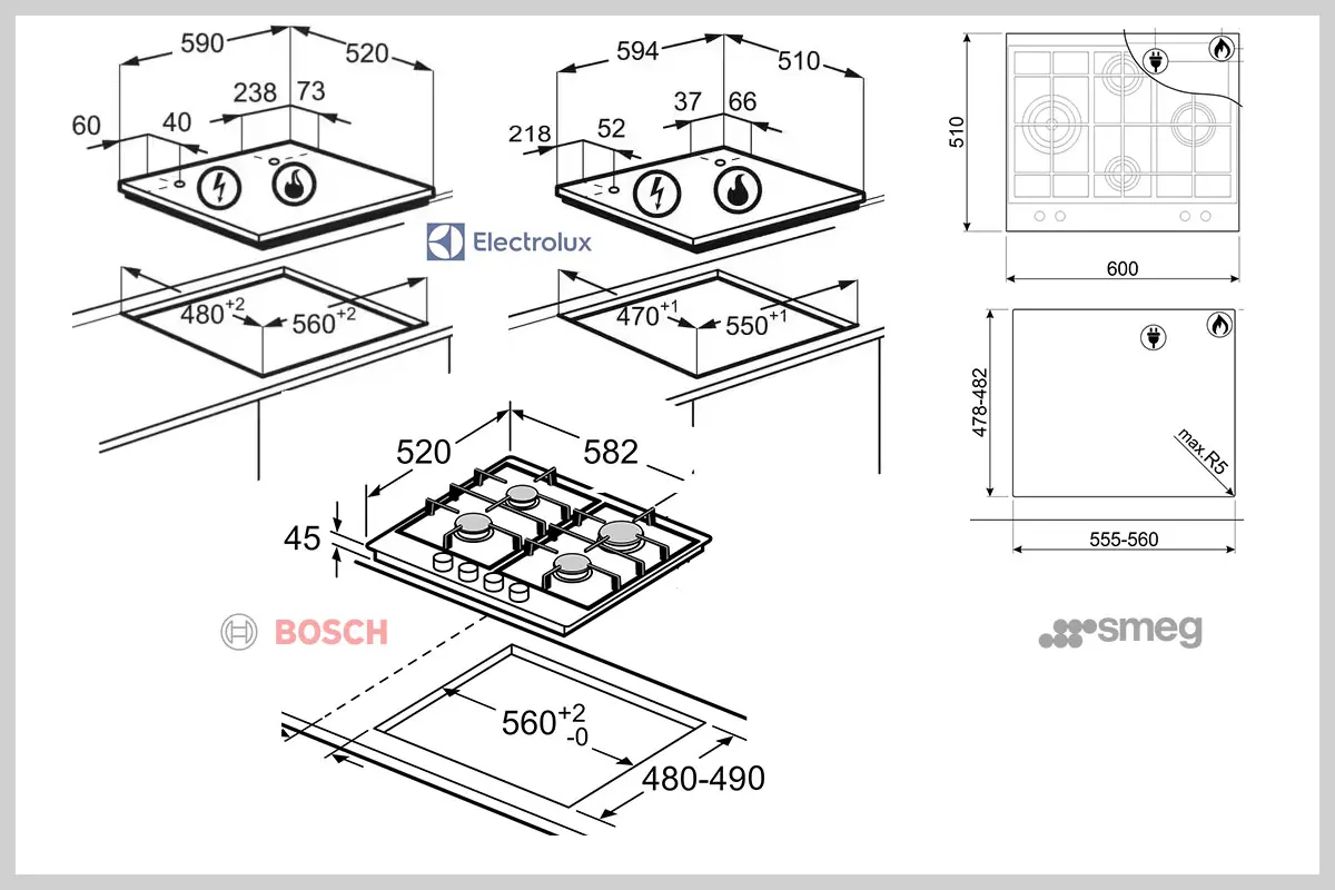 misure piani cottura incasso da 60 cm