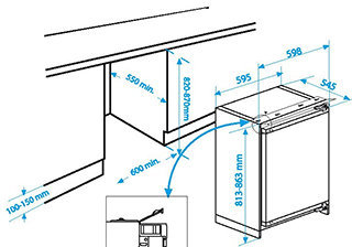 Schema incasso frogorifero sotto piano Whirlpool.