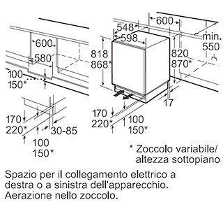 Schema incasso frogorifero sotto piano Bosch.