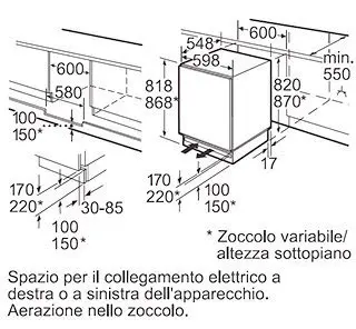 schema incasso frigorifero sottopiano altezza 82 Bosch