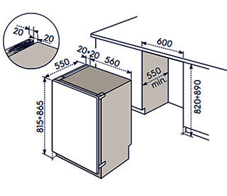Schema incasso frogorifero sotto piano Electrolux.
