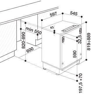 Schema incasso frogorifero sotto piano Ignis.