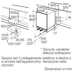 Schema incasso frogorifero sotto piano Siemens