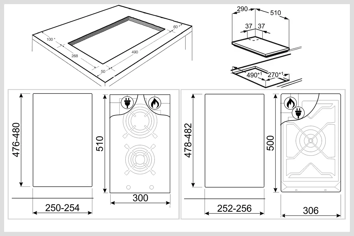 schemi dimensioni piano cottura 30 cm